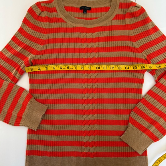 Talbots Striped Wool Blend Sweater Women’s Med Red Orange‎ Tan Cable Knit Silky - Picture 7 of 8